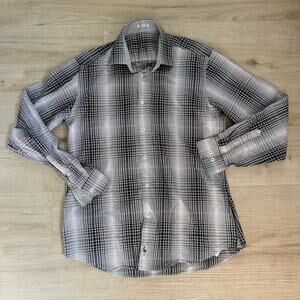 Tailorbyrd Men's Classic Fit Black White Patterned Button Up Shirt Size Large